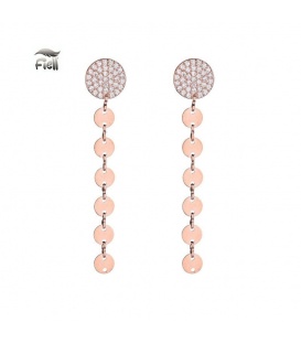Oorbellen rose goudkleurig met strass bezette ronde top en hangende schijfjes