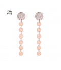 Oorbellen rose goudkleurig met strass bezette ronde top en hangende schijfjes