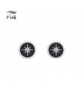 oorbellen met zwarte met zilverkleurige ster en strass rand.