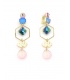Oorclips blauw met bedels en goudkleurig accenten