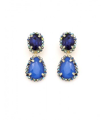 Blauwe oorclips met grote strass stenen