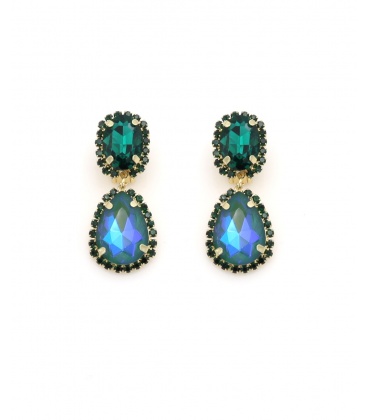 Blauwe oorclips met grote strass stenen