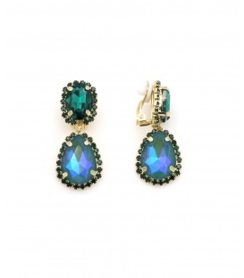 Blauwe oorclips met grote strass stenen
