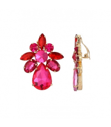 Oorclips met rode en roze kristallen 