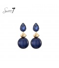 Oorbellen blauw met een glas steentje en een bol als hanger