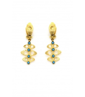 Oorclips met goudkleurige hanger en turquoise inleg