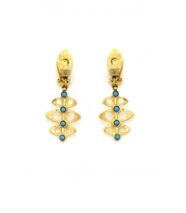 Oorclips met goudkleurige hanger en turquoise inleg