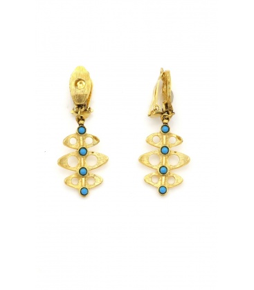 Oorclips met goudkleurige hanger en turquoise inleg