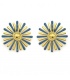 Oorclips met blauw en goudkleurig bloemdesign.