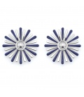Oorclips met blauw en zilverkleurig bloem motief