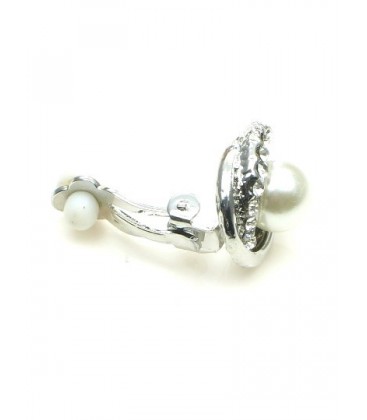 Zilverkleurige clipoorbellen met strassrand en halve kunstparel