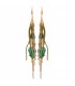 Lange oorbellen met groene glaskralen en goud met zilverkleurige strengen