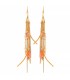 Lange oorbellen met bruine, oranje glaskralen en goud en zilverkleurige strengen