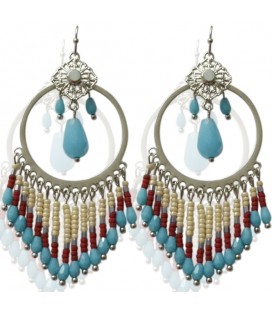 Blauwe ronde oorbellen met mooie blauwe en rode kralen