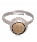 Mooie zilverkleurige ring met bruine steen (17 mm, flexibel)