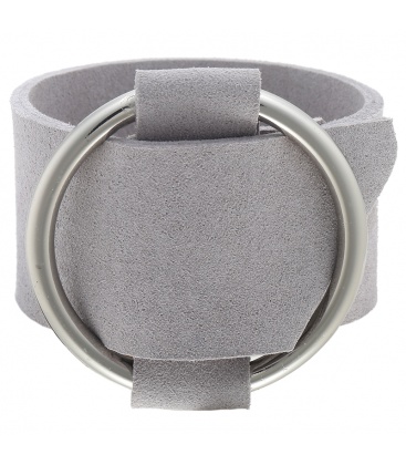 Armband van breed grijs kunstleer met metalen riemgesp