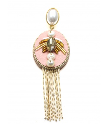 Mooie lange roze oorclips met strengetjes